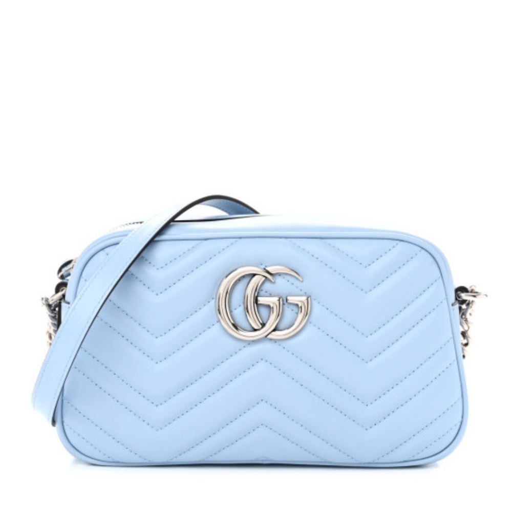 Calfskin Matelasse GG Marmont Chain Shoulder Bag Porcelain Light Blue